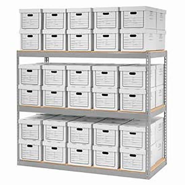 Global Industrial Record Storage Rack With Boxes 72W x 30D x 60H, Gray B2297921